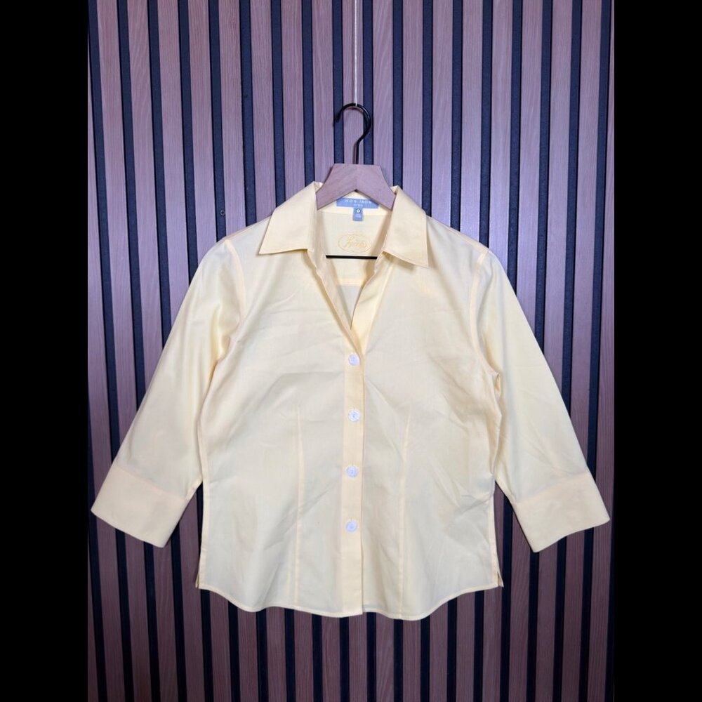 Foxcroft Shirt 4 / XL Womens Yellow Long Sleeve Collared Fitted Non-Iron Button